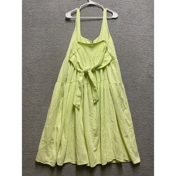 New Ava & Viv Seersucker Lime Sundress Women 1X Sash Empire Waist Smocking - Picture 4 of 11